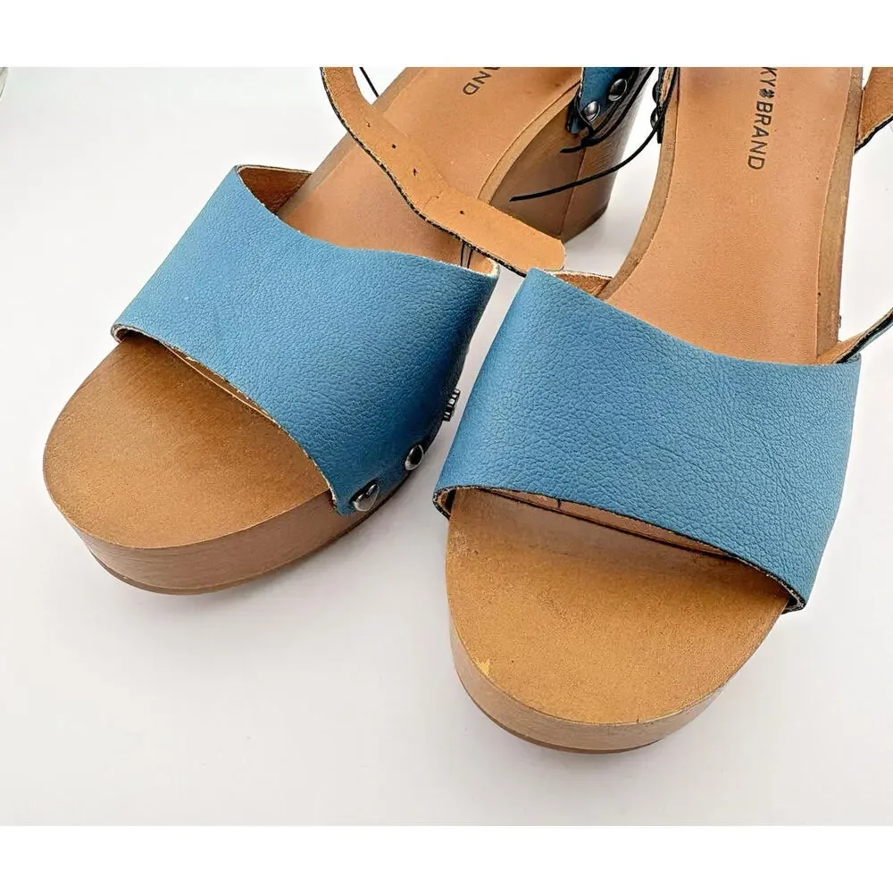 Lucky Brand Teal Turquoise Sandals with Wooden Heel Ankle‎ Strap Size 7